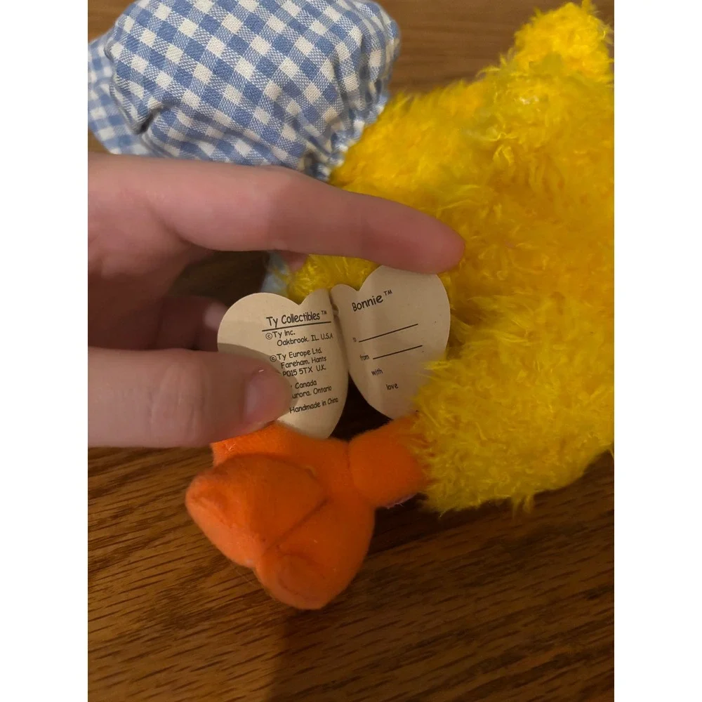 1993 Ty Collectibles Bonnie Duck Plush Yellow Gingham Bonnet Moving limbsVintage